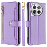 Cu clapetă pentru OnePlus 12 5G, Wallet Zipper Pocket, violet