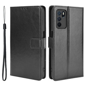 Cu clapetă pentru Oppo A16, Crazy Horse Wallet, negru