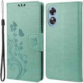 Cu clapetă pentru Oppo A17, Butterfly, verde