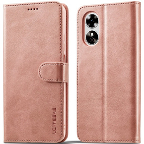 Cu clapetă pentru Oppo A17, LC.IMEEKE, roz rose gold