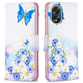 Cu clapetă pentru Oppo A38 4G / Oppo A18 4G, Wallet, Butterfly & Flowers alb