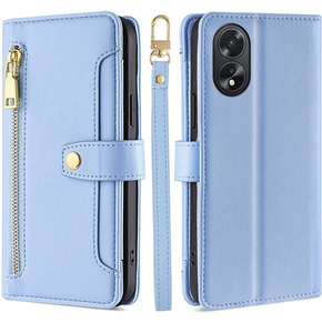 Cu clapetă pentru Oppo A38 / A18 4G, Wallet Zipper Pocket, albastru