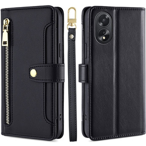 Cu clapetă pentru Oppo A38 / A18 4G, Wallet Zipper Pocket, negru