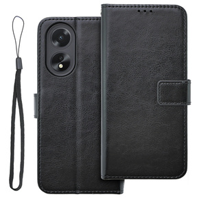 Cu clapetă pentru Oppo A58 4G, Crazy Horse Wallet, negru