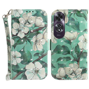 Cu clapetă pentru Oppo A60, Wallet, Flowers alb