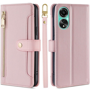 Cu clapetă pentru Oppo A78 4G, Wallet Zipper Pocket, roz