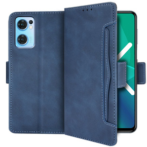 Cu clapetă pentru Oppo Reno7 5G, Card Slot, albastru