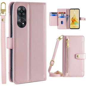 Cu clapetă pentru Oppo Reno8 T 4G, Wallet Zipper Pocket, roz