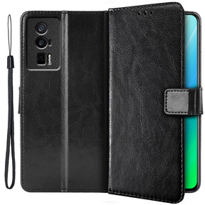 Cu clapetă pentru Poco F5 Pro 5G, Crazy Horse Wallet, negru