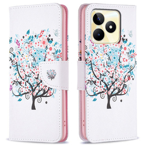 Cu clapetă pentru Realme C53 4G, Wallet, colorful tree, alb