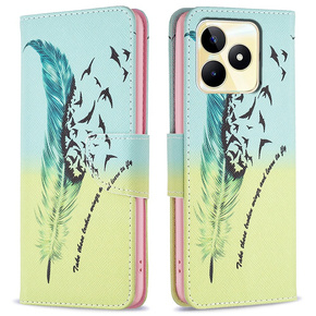 Cu clapetă pentru Realme C53 4G, Wallet, feather, albastru