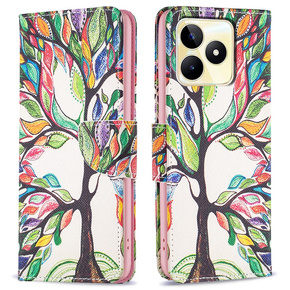 Cu clapetă pentru Realme C53 4G, Wallet, tree of life, alb