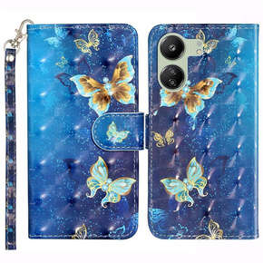 Cu clapetă pentru Samsung Galaxy A05s, Wallet, Butterflies, albastru