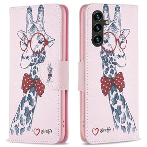 Cu clapetă pentru Samsung Galaxy A05s, Wallet, giraffe, roz