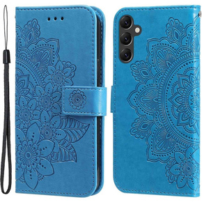 Cu clapetă pentru Samsung Galaxy A14 4G/5G, Mandala Flower, albastru