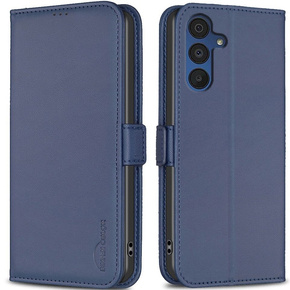 Cu clapetă pentru Samsung Galaxy A15, BINFEN Wallet, albastru + sticlă 9H