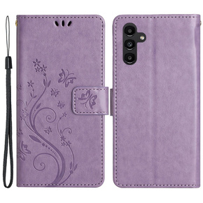 Cu clapetă pentru Samsung Galaxy A25 5G, Butterfly, violet + sticlă 9H