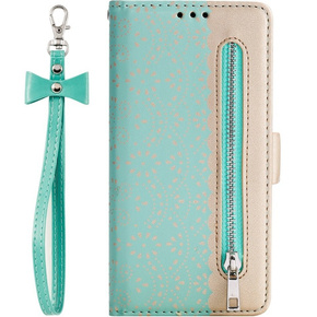 Cu clapetă pentru Samsung Galaxy A34 5G, Wallet Pocket, Zipper Lace, verde