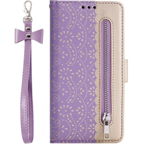 Cu clapetă pentru Samsung Galaxy A34 5G, Wallet Pocket, Zipper Lace, violet