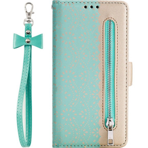 Cu clapetă pentru Samsung Galaxy A54 5G, Wallet Pocket, Zipper Lace, verde