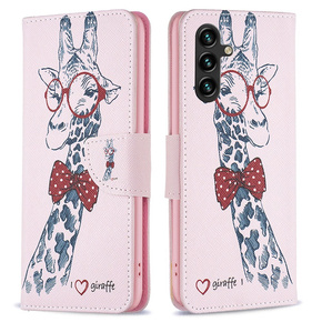 Cu clapetă pentru Samsung Galaxy A55 5G, Wallet, giraffe, roz