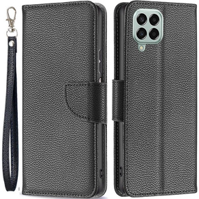 Cu clapetă pentru Samsung Galaxy M33 5G, Wallet Litchi Magnet, negru