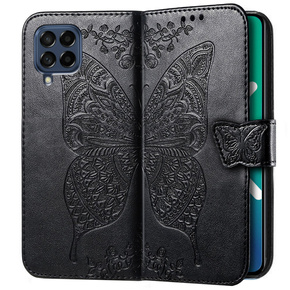 Cu clapetă pentru Samsung Galaxy M53 5G, Butterfly, negru