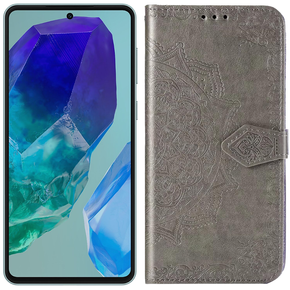 Cu clapetă pentru Samsung Galaxy M55 5G, Mandala, gri