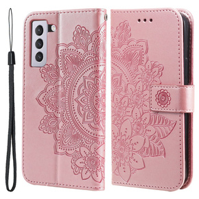 Cu clapetă pentru Samsung Galaxy S21 FE, Mandala, roz rose gold