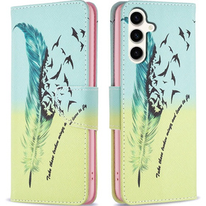 Cu clapetă pentru Samsung Galaxy S23 FE, Wallet, feather, albastru