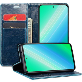 Cu clapetă pentru Samsung Galaxy S23 Ultra, ERBORD Waxy Wallet, albastru