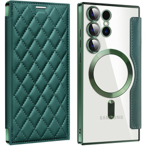 Cu clapetă pentru Samsung Galaxy S24 Ultra, RFID Wallet MagSafe CamShield, verde