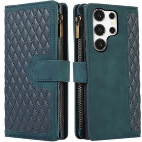 Cu clapetă pentru Samsung Galaxy S24 Ultra, Wallet Zipper Pocket, cu curea de umăr, verde