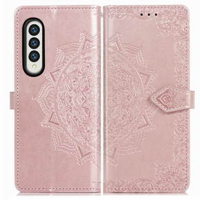 Cu clapetă pentru Samsung Galaxy Z Fold3 5G, Mandala, roz rose gold