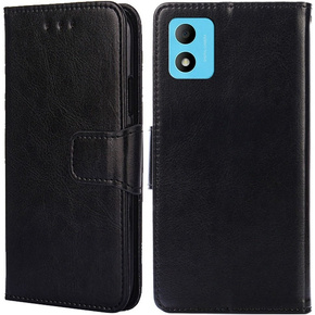 Cu clapetă pentru TCL 305i, PU Leather Wallet Case, negru