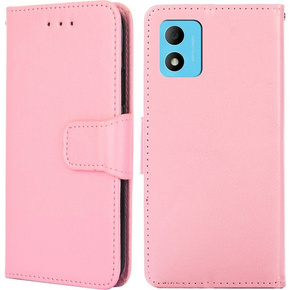 Cu clapetă pentru TCL 305i, PU Leather Wallet Case, roz