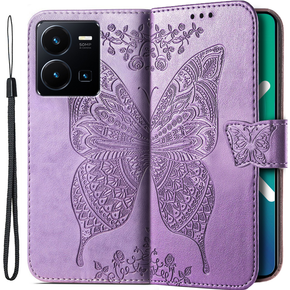 Cu clapetă pentru Vivo Y35 4G, Butterfly, violet deschis