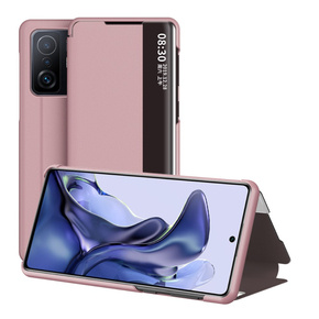 Cu clapetă pentru Xiaomi 11T / 11T Pro, Side View, roz rose gold