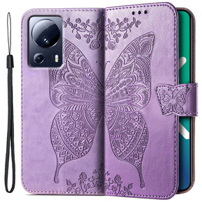 Cu clapetă pentru Xiaomi 13 Lite, Butterfly, violet