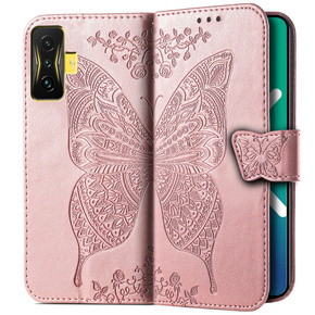 Cu clapetă pentru Xiaomi Poco F4 GT, Butterfly, roz rose gold