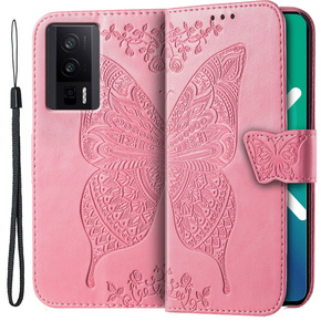 Cu clapetă pentru Xiaomi Poco F5 Pro, Butterfly, roz