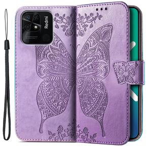 Cu clapetă pentru Xiaomi Redmi 10C, Butterfly, violet deschis