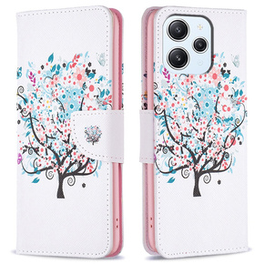 Cu clapetă pentru Xiaomi Redmi 12 4G, Wallet, colorful tree, alb