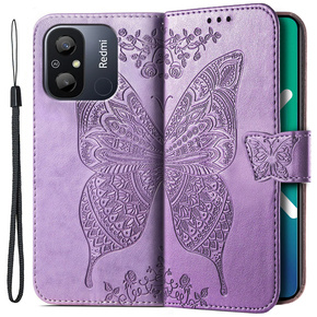 Cu clapetă pentru Xiaomi Redmi 12C, Butterfly, violet