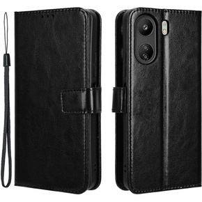 Cu clapetă pentru Xiaomi Redmi 13C / Poco C65, Crazy Horse Wallet, negru