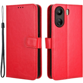 Cu clapetă pentru Xiaomi Redmi 13C / Poco C65, Crazy Horse Wallet, roșu