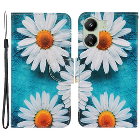 Cu clapetă pentru Xiaomi Redmi 13C / Poco C65, Wallet, Daisy, albastru