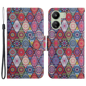 Cu clapetă pentru Xiaomi Redmi 13C / Poco C65, Wallet, Kaleidoscope, multicolor