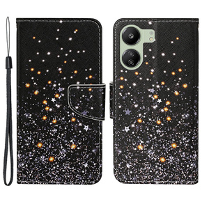 Cu clapetă pentru Xiaomi Redmi 13C / Poco C65, Wallet, Stars, negru