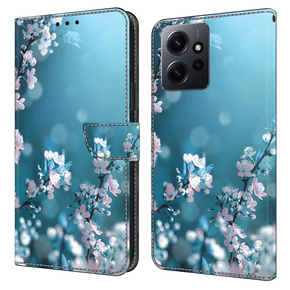 Cu clapetă pentru Xiaomi Redmi Note 12 4G, Wallet, cherry blossom, albastru